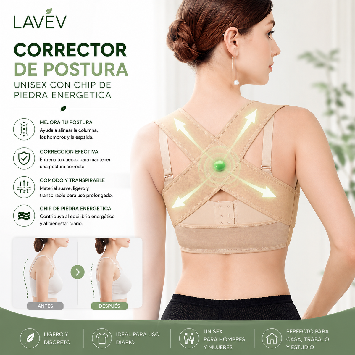 CORRECTOR DE POSTURA UNISEX CON CHIP DE PIEDRA ENERGETICA