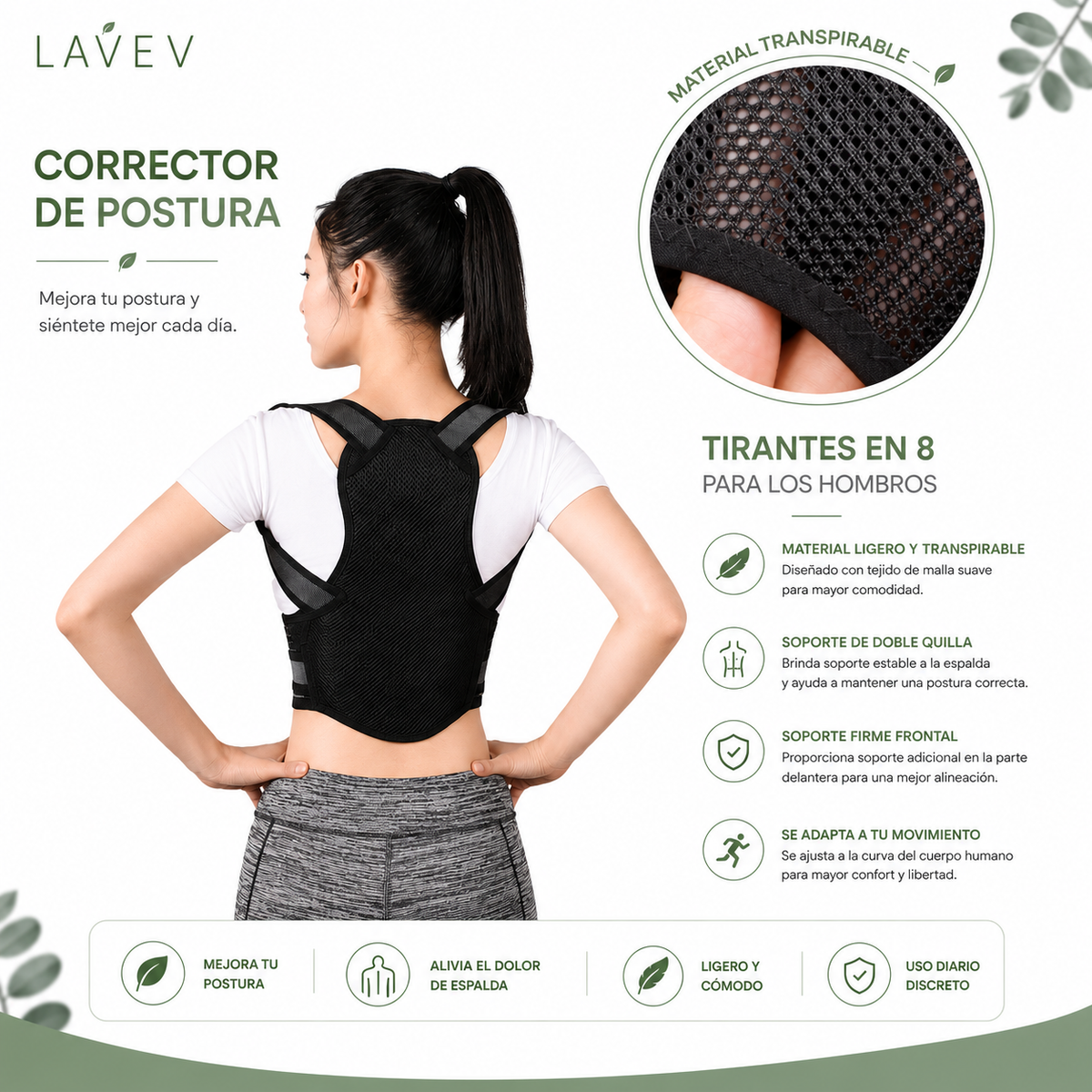 CORRECTOR DE POSTURA ORTOPÉDICO AJUSTABLE