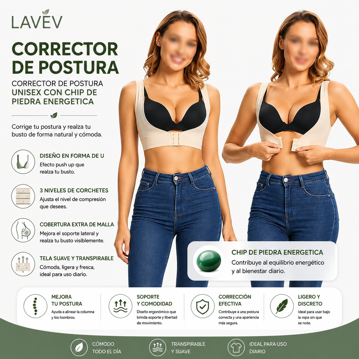 CORRECTOR DE POSTURA UNISEX CON CHIP DE PIEDRA ENERGETICA