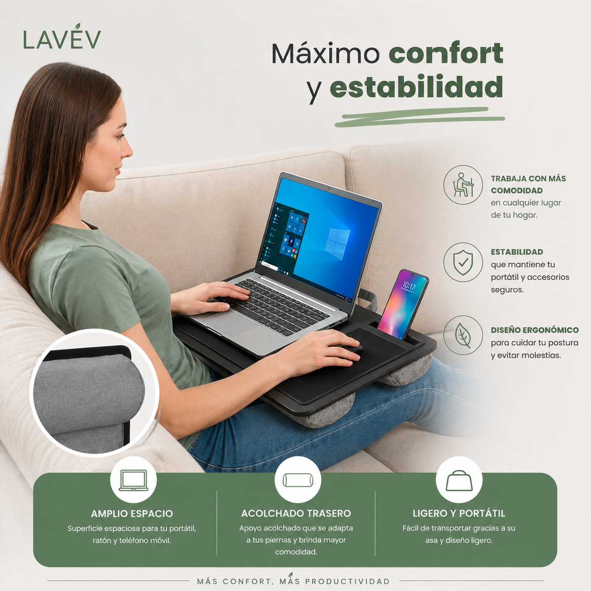 ESCRITORIO PORTÁTIL CON COJÍN PARA ORDENADOR